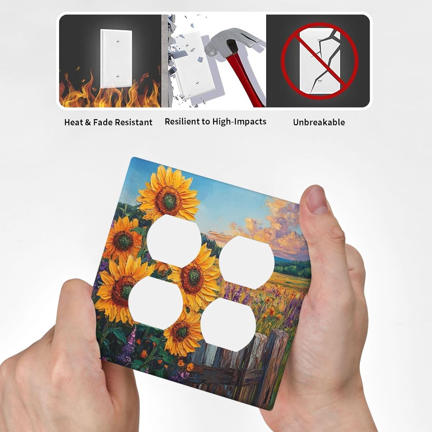 Decorative Outlet Covers Rustic Wilderness Sunflower Lavender Muzha Oil Painting 2 Gang Wall Plate Cover Double Duplex Receptacle Light Switch Cover Plate Faceplate