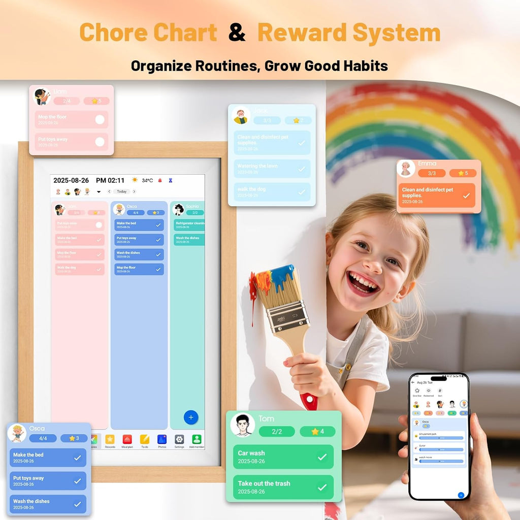 Digital Calendar 15.6" Digital Calendar&Chore Chart - 1080P Interactive Touchscreen Electronic Calendar for Family Schedules, 64GB WiFi Smart Organizer, Wall/Desk Mountable, 2025 Calendar-Wooden