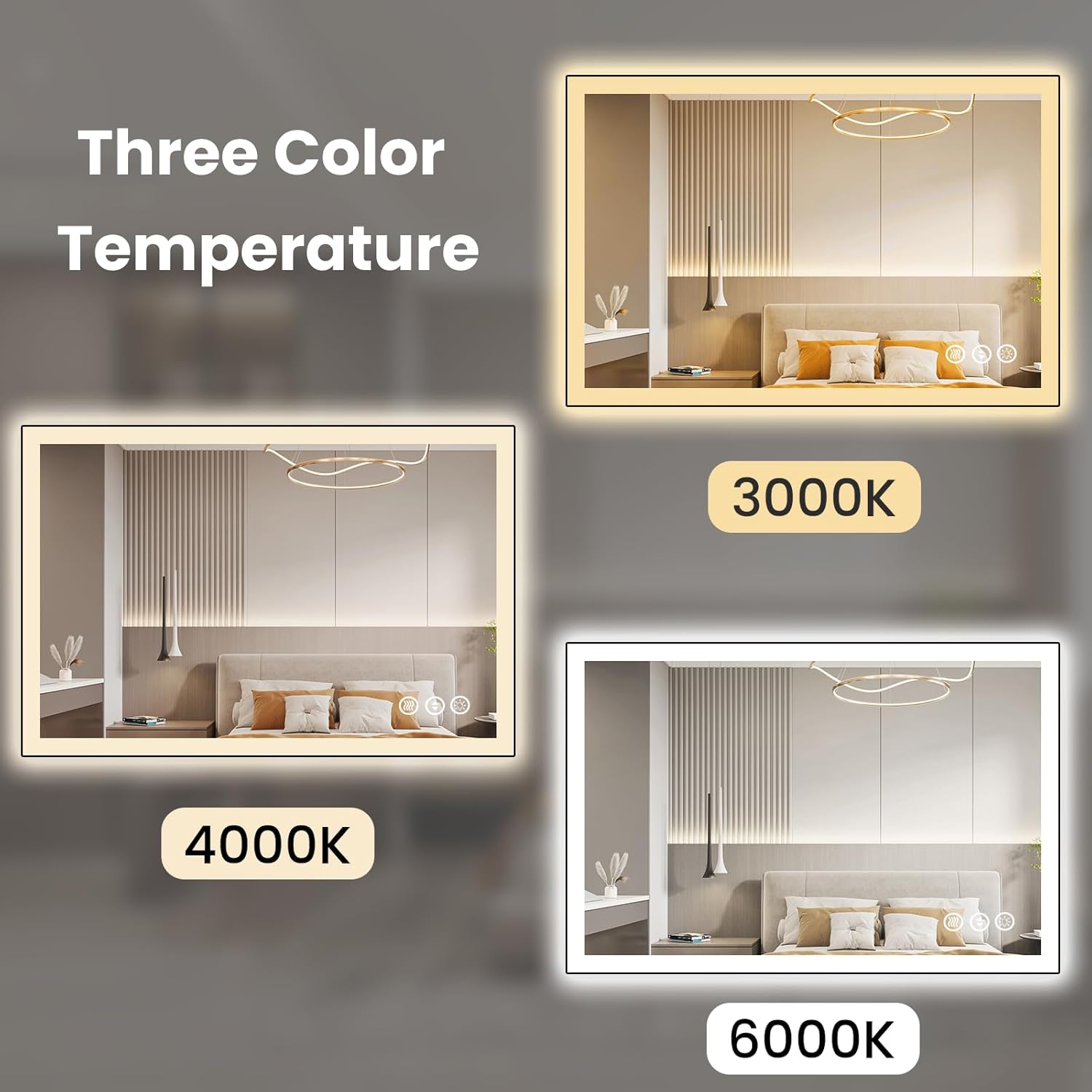 WTTY 40"X32" LED Bathroom Mirror with Black Frame, Bathroom Vanity Mirror with Lights for Wall, Front Light and Backlit, Anti-Fog, Dimmable, 3 Colors, Shatterproof, Memory, Horizontal/Vertical