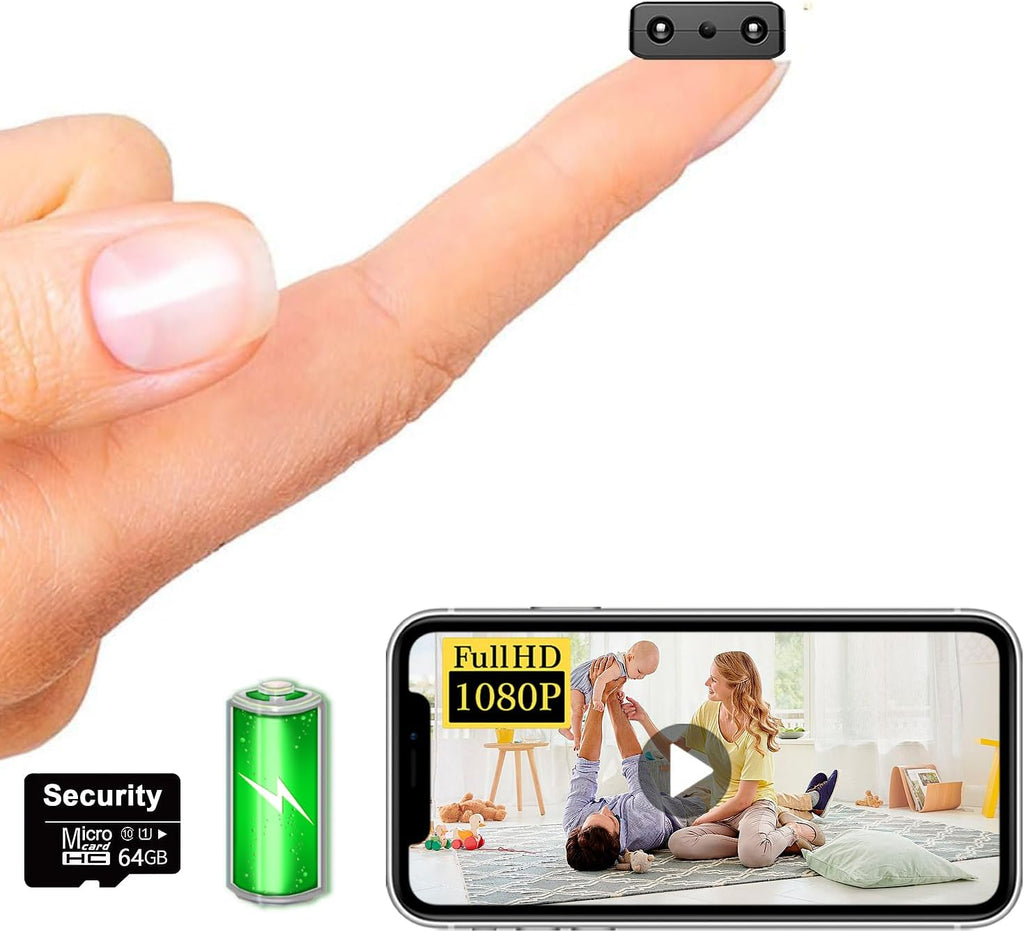 【Free 64G】 Smallest Wireless WiFi Battery Camera,Concealed Cam,Coin Size Camera,HD1080P Video Recording Live Feed for Night Vision,Motion Detection,Cloud Storage for Security with iOS Android APP
