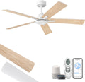 YOUKAIN Ceiling Fan No Light, 52 Inch White Ceiling Fans, Smart Ceiling Fans with Remote & APP Control, Reversible Blades, Cover Outdoor Ceiling Fan for Living room, Bedroom, 52-YJ812-WH-NL