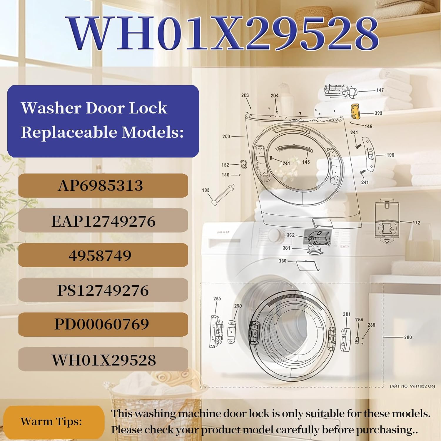 Upgrade WH01X29528 Washer Door Lock Replacement Compatible with GE Washer Parts, Replaces AP6985313, EAP12749276, 4958749, PS12749276, PD00060769