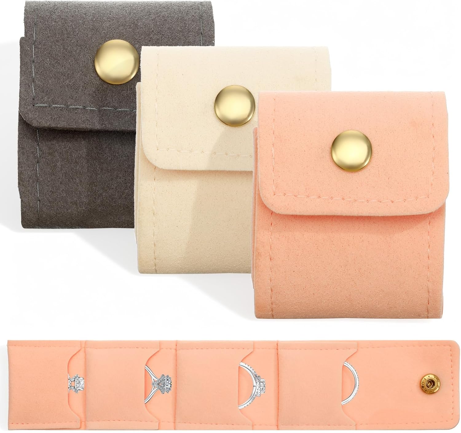 3 Pack Mini Travel Jewelry Case Lightweight Foldable Small Jewelry Organizer Travel Jewelrys Pouch for Rings, Earrings, Necklaces, Chain Bracelets, Brooches