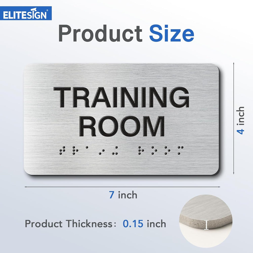 KITCHEN Signs with Raised Text & Grade 2 Braille, Brushed Aluminum/Silver Finish Easy Install with Double-Sided Tape, ADA Compliant Meeting Room Door Sign for Businesses & Offices