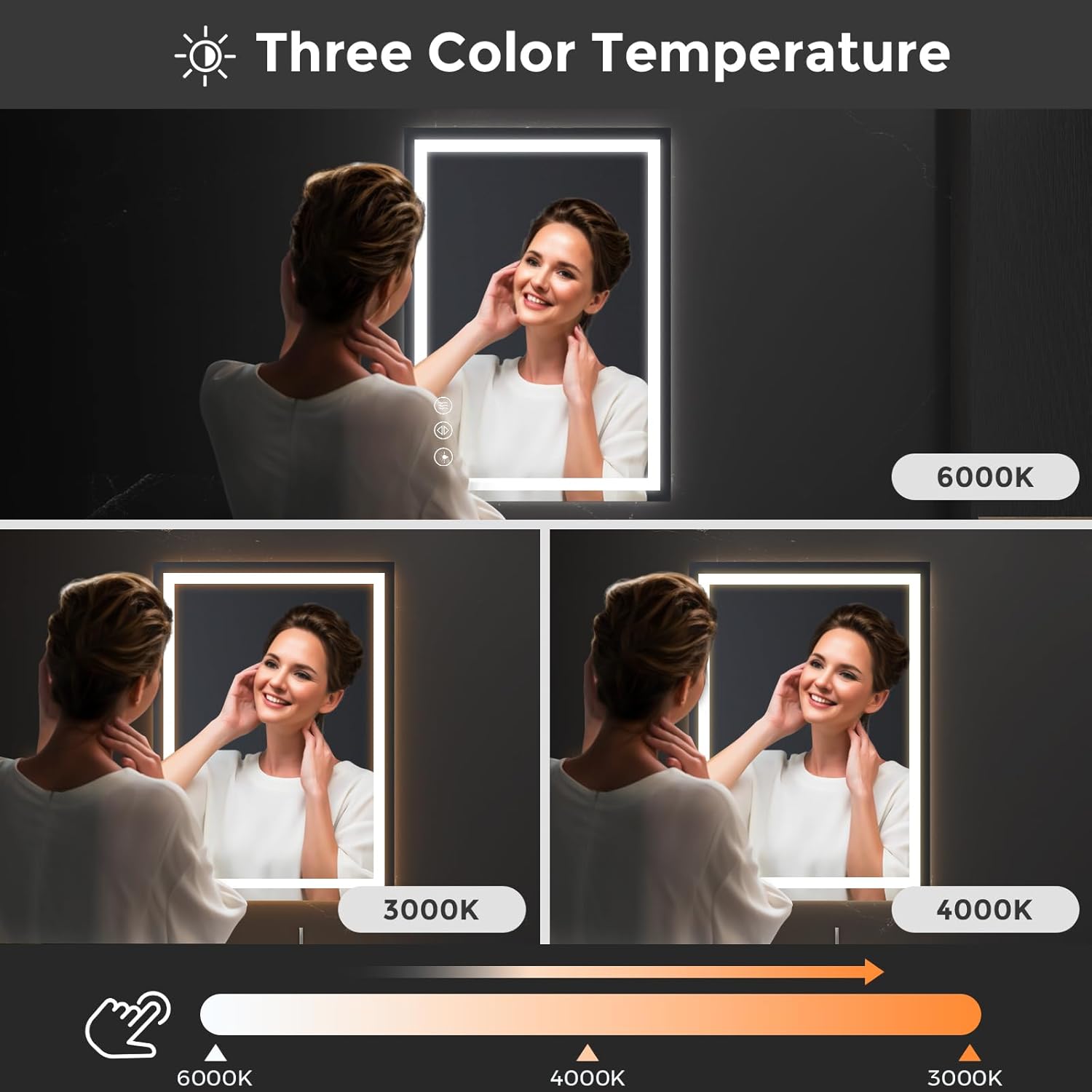 Koonmi 20x28 LED Bathroom Mirror, Backlit + Front Lit, LED Bathroom Mirror with Lights for Wall, 3 Colors, Anti-Fog, Dimmable Brightness, Memory Function, Tempered Glass