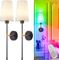 Depuley Battery Operated Wall Sconce: 27" Set of 2 Wireless Wall Lights with Remote for Bedroom - Rechargeable 15 Colors Black and Gold Wall Lamp for Living Room Hallway Decor