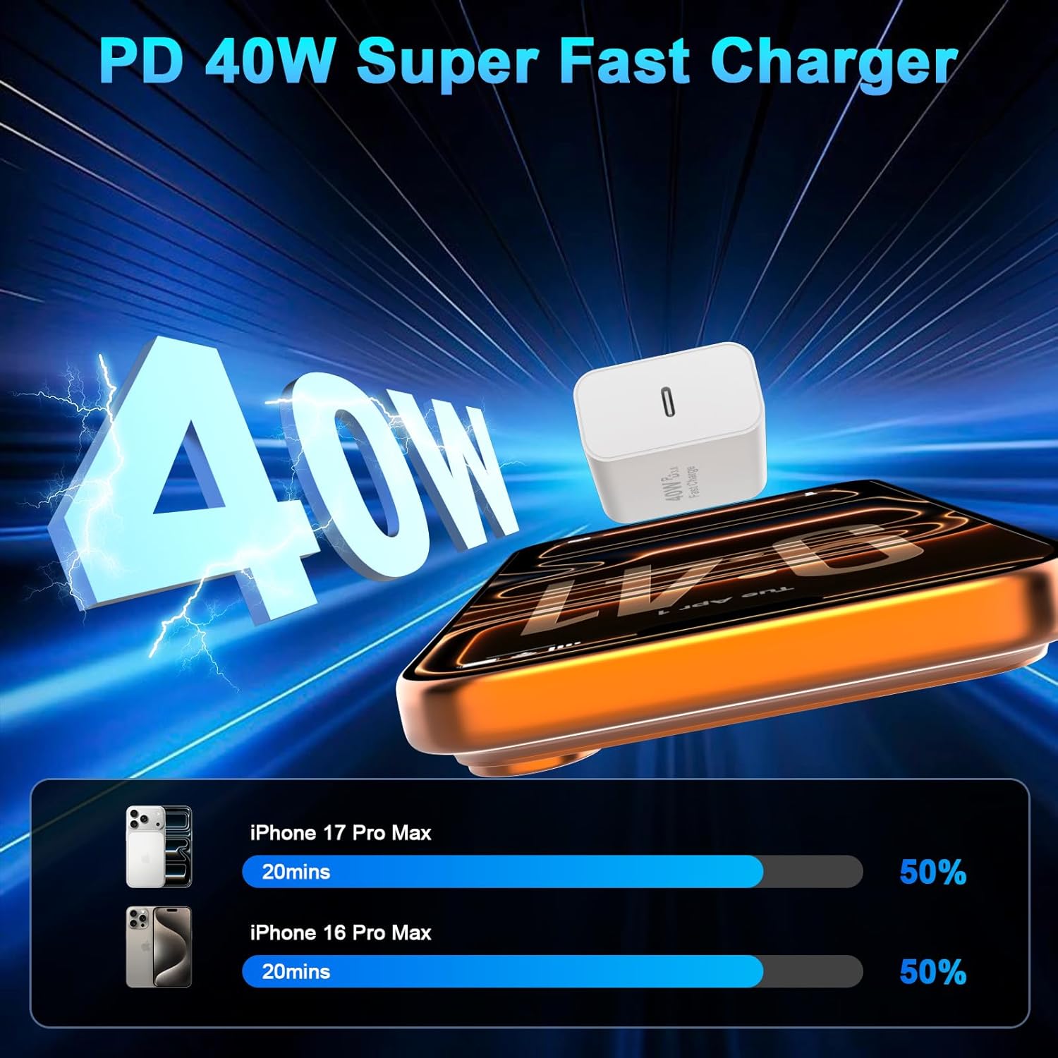 iPhone 17 16 Pro Max Charger Fast Charging, 40W USB C iPhone 16 17 Fast Charger Block with 10 FT Long Type C to C Charging Cable Cord for iPhone 17/17 Pro Max/17 Pro/Air/16/16 Pro Max/15/15 Pro Max