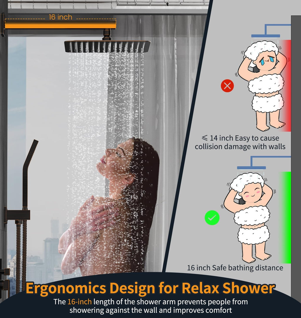 SR SUN RISE Oil Rubbed Bronze Shower System 12 Inches Brass Bathroom Luxury Rain Mixer Shower Combo Set Wall Mounted Rainfall Shower Head System Shower Faucet Rough-in Valve Body and Trim Included