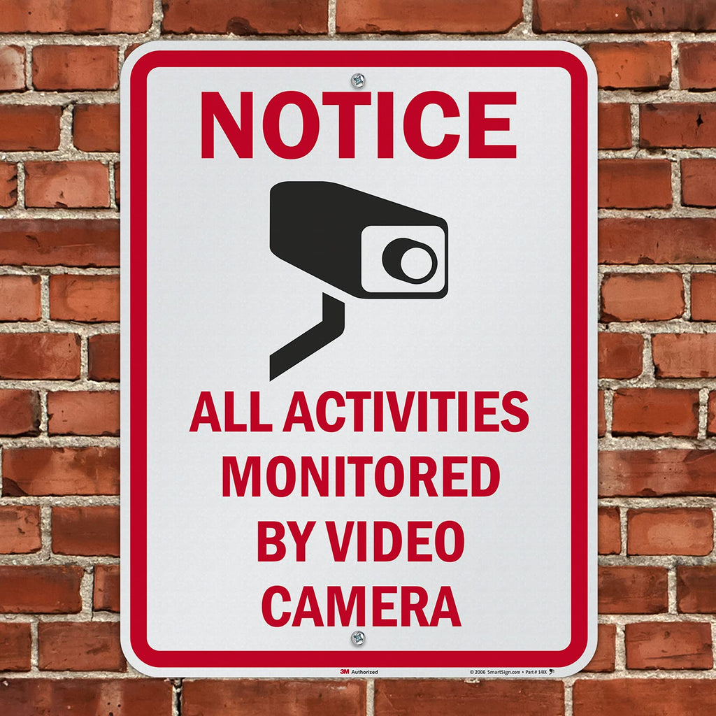 SmartSign 24 x 18 inch “Notice - All Activities Monitored by Video Camera” Metal Sign, 80 mil Aluminum, 3M Laminated Engineer Grade Reflective Material, Red, Black and White