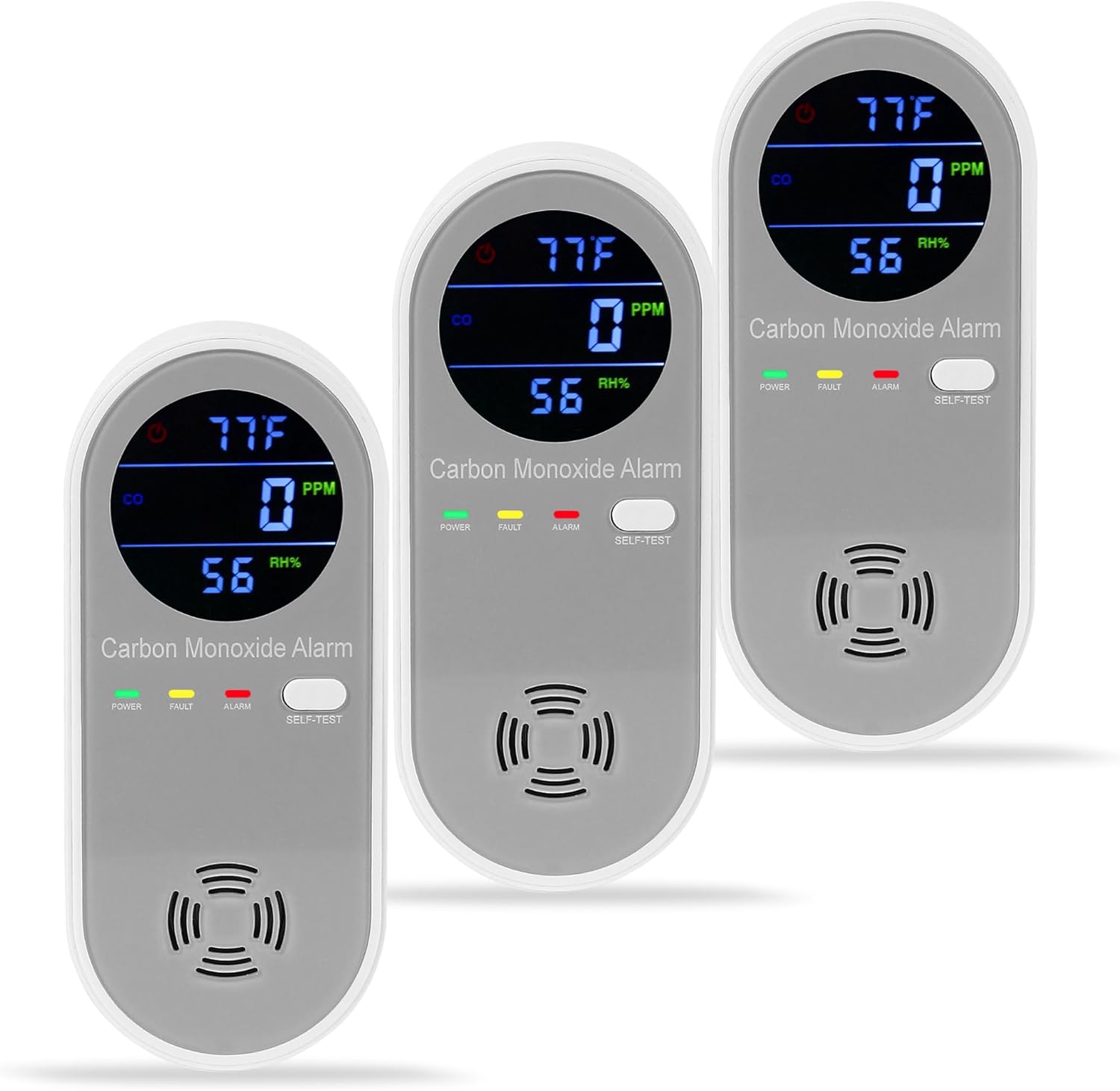 3 Packs Carbon Monoxide Detector Plug in, Carbon Monoxide Alarm,Real-time Digital Display 3-in-1 Level: PPM,°F & Humidity, CO Detector Monitor Alarm for Home,RV,Apartment