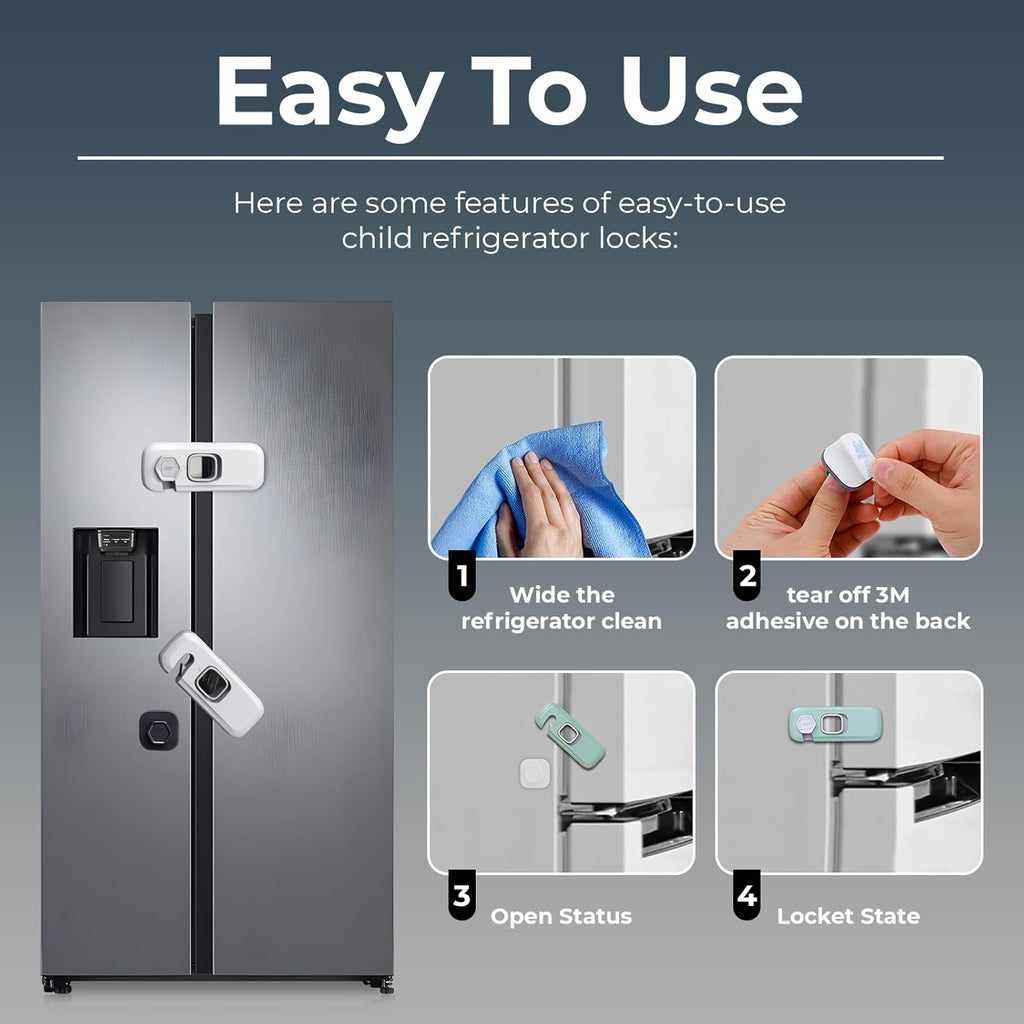 6-Pack Child Proof Refrigerator Lock, Cabinet Lock Baby Proofing, Fridge Locks for Kids with Self Adhesive Latches, Child Safety Locks for Doors, Drawers, Oven, Dishwasher, RV Refrigerator (Grey)