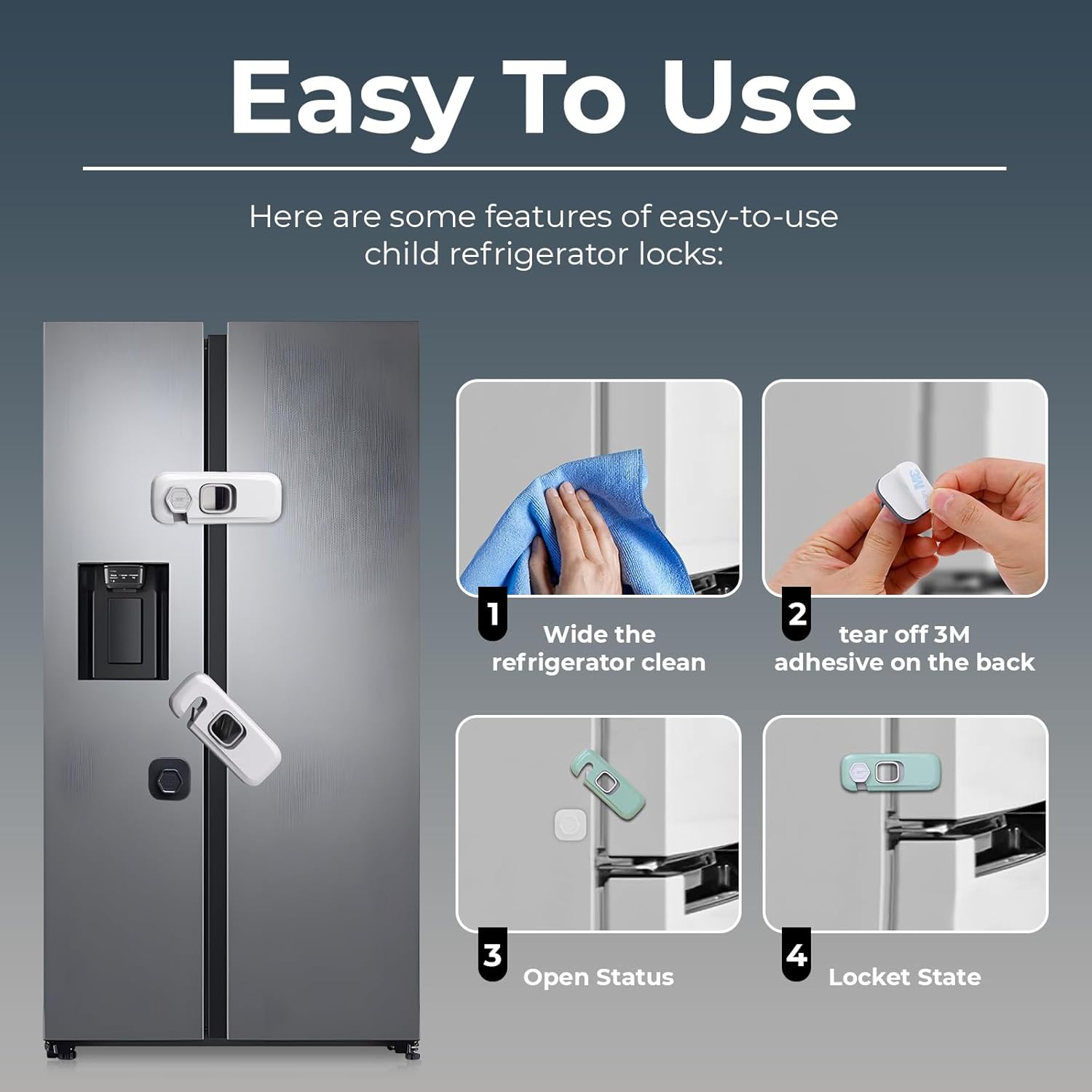 6-Pack Child Proof Refrigerator Lock, Cabinet Lock Baby Proofing, Fridge Locks for Kids with Self Adhesive Latches, Child Safety Locks for Doors, Drawers, Oven, Dishwasher, RV Refrigerator (Grey)