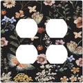 Decorative Outlet Covers Rustic Black Butterfly Flowers Leaves 2 Gang Wall Plate Cover Double Duplex Receptacle Two Switch Light Switch Cover Plate Jumbo Dual Faceplate for Home Decor