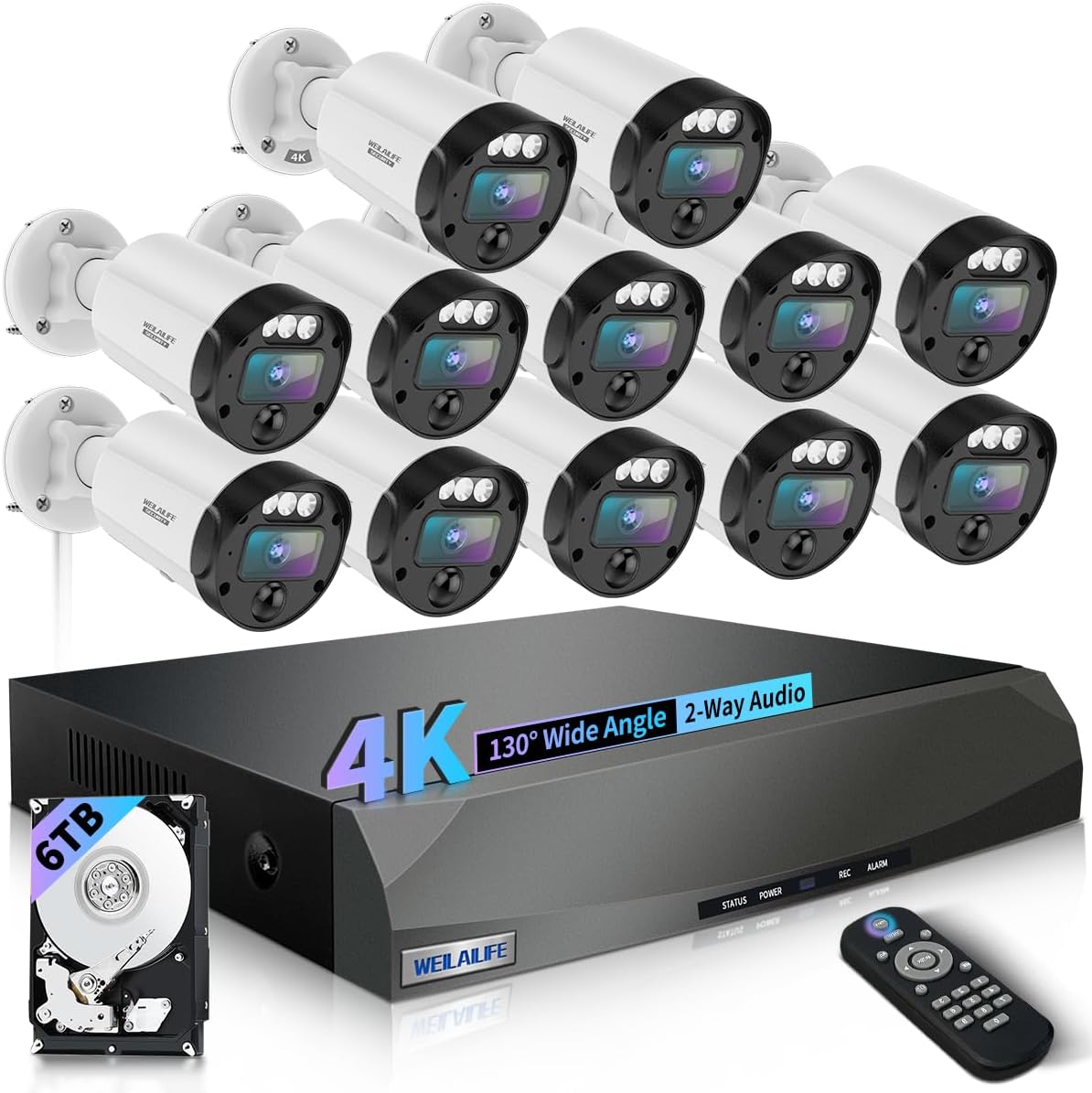 【130° Ultra Wide-Angle & 2-Way Audio】 Outdoor Wired Security Camera System, Home Video Surveillance System, Wired Home Security Camera System