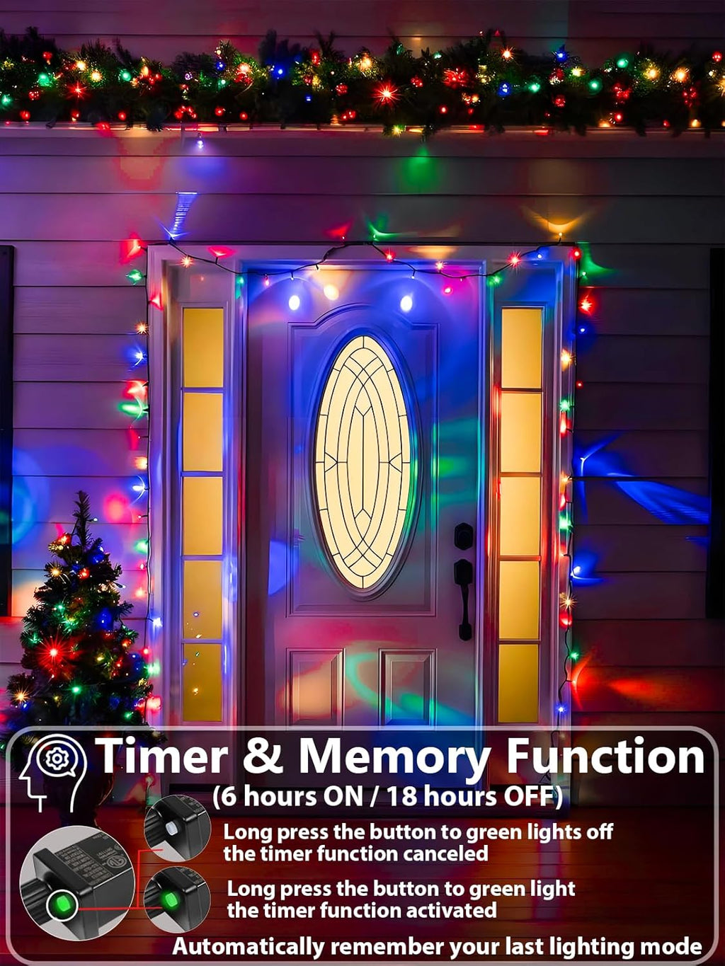 Upgraded 99FT 300 LED Multicolor Christmas String Lights Outdoor & Indoor, Memory Function & Timer & 8 Modes, Twinkle Lights Green Wire Waterproof for Xmas Tree Holiday Party Garden Decor (Multicolor)