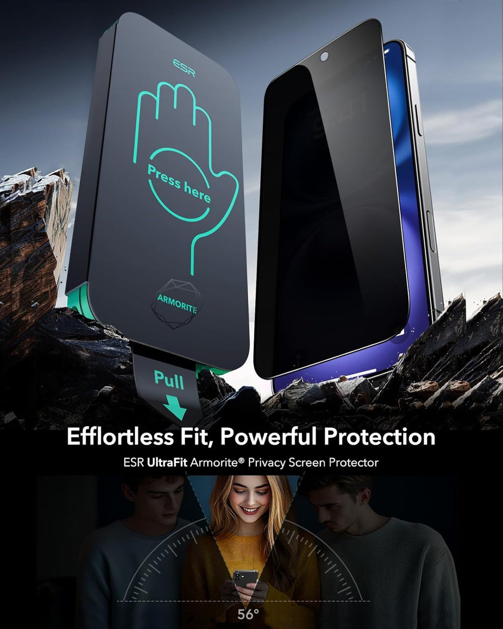 ESR 3 Pack 9H+ Glass for iPhone 16 Plus/iPhone 15 Plus Privacy Screen Protector, [Military Grade Shatterproof & Longest Durable] Armorite Anti-spy Tempered Glass with UltraFit Tray