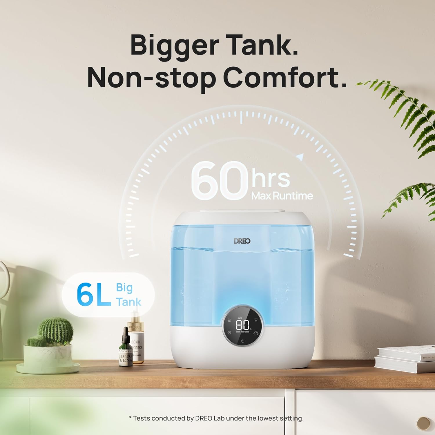 Dreo 6L Top Fill Humidifiers for Bedroom, 60H Runtime 28 dB Quiet Supersized Cool Mist Air Humidifiers for Large Room, Baby Nursery, Plant, Indoor, Night Light, Easy to Clean, Precise Humidity Control