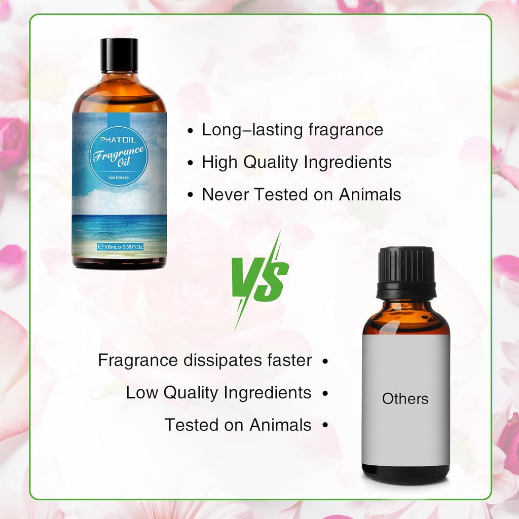 PHATOIL 3.38FL.OZ Sea Breeze Fragrance Oils for Aromatherapy, Essential Oils for Diffusers for Home, Perfect for Diffuser, DIY Candle and Soap Making, DIY Scented Products - 100ml