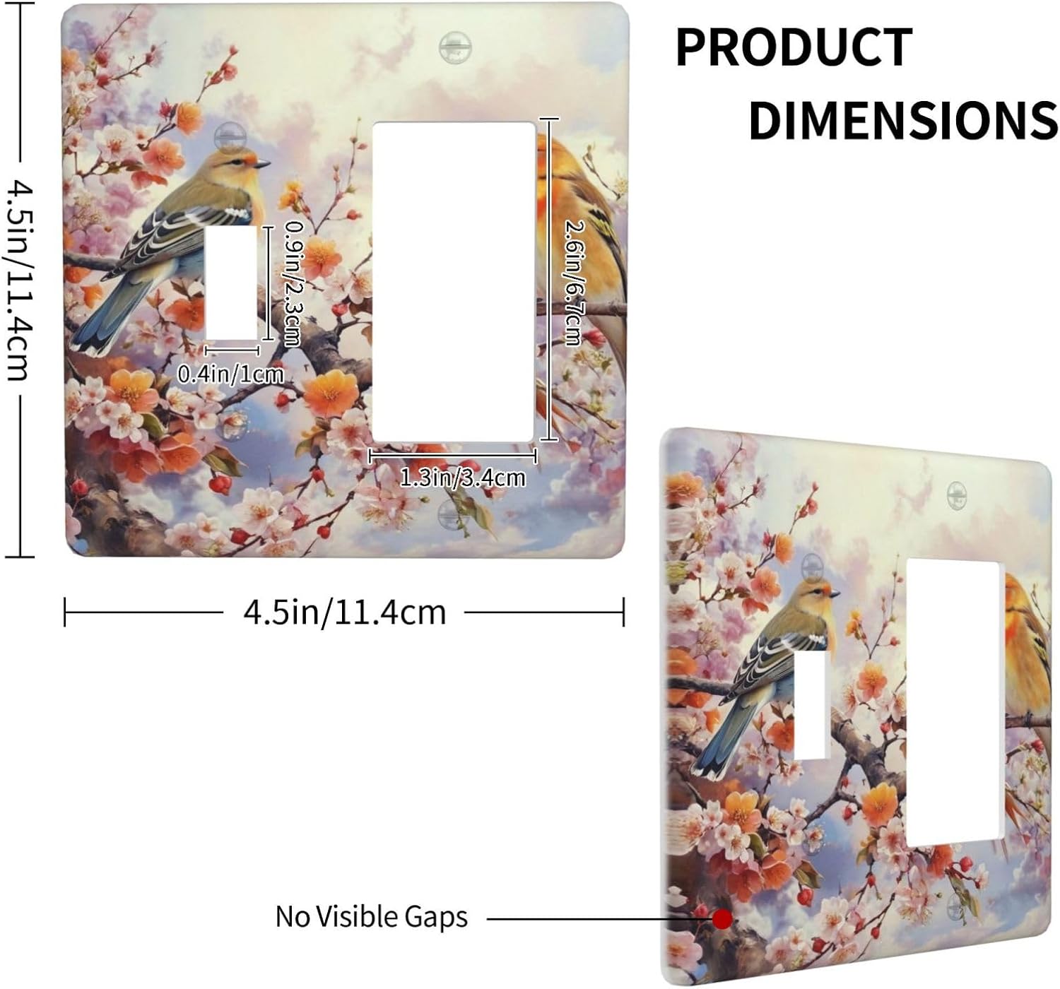 Birds Sitting on Flowers Tree Branch Light Switch Covers 2 Gang Single Toggle Rocker Combination Wall Plate Cover Electrical Faceplate Decorative Switch plate for Farmhouse Living Decor