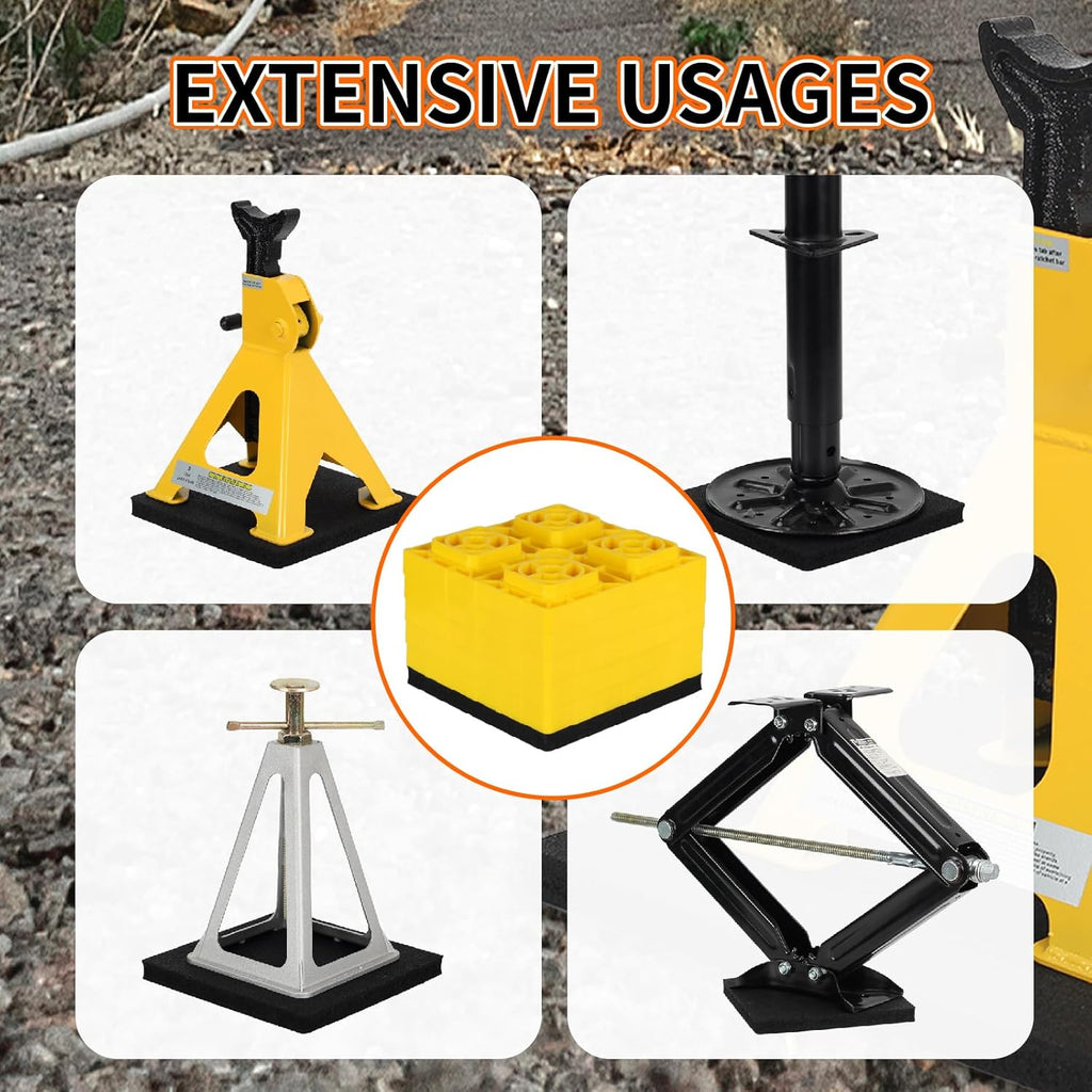 OULEME RV Leveling Block Flex Pads, 8.5” Rubber Jack Pads, Anti-Vibration & Anti-Slip Mats, for Camper Travel Trailer Jacks & Stands & Stabilizers on Uneven Surfaces, 4-Pack