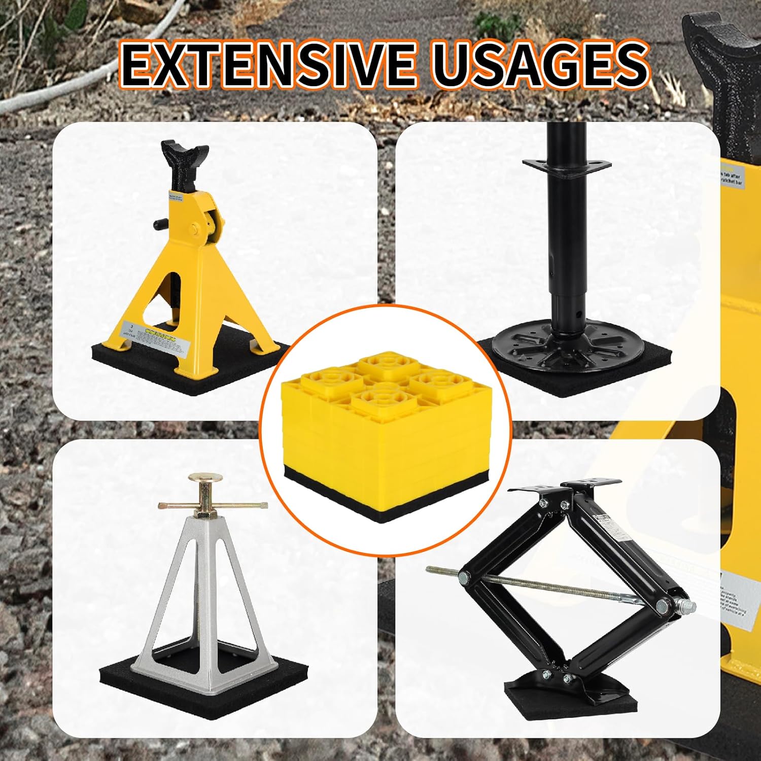 OULEME RV Leveling Block Flex Pads, 8.5” Rubber Jack Pads, Anti-Vibration & Anti-Slip Mats, for Camper Travel Trailer Jacks & Stands & Stabilizers on Uneven Surfaces, 2-Pack