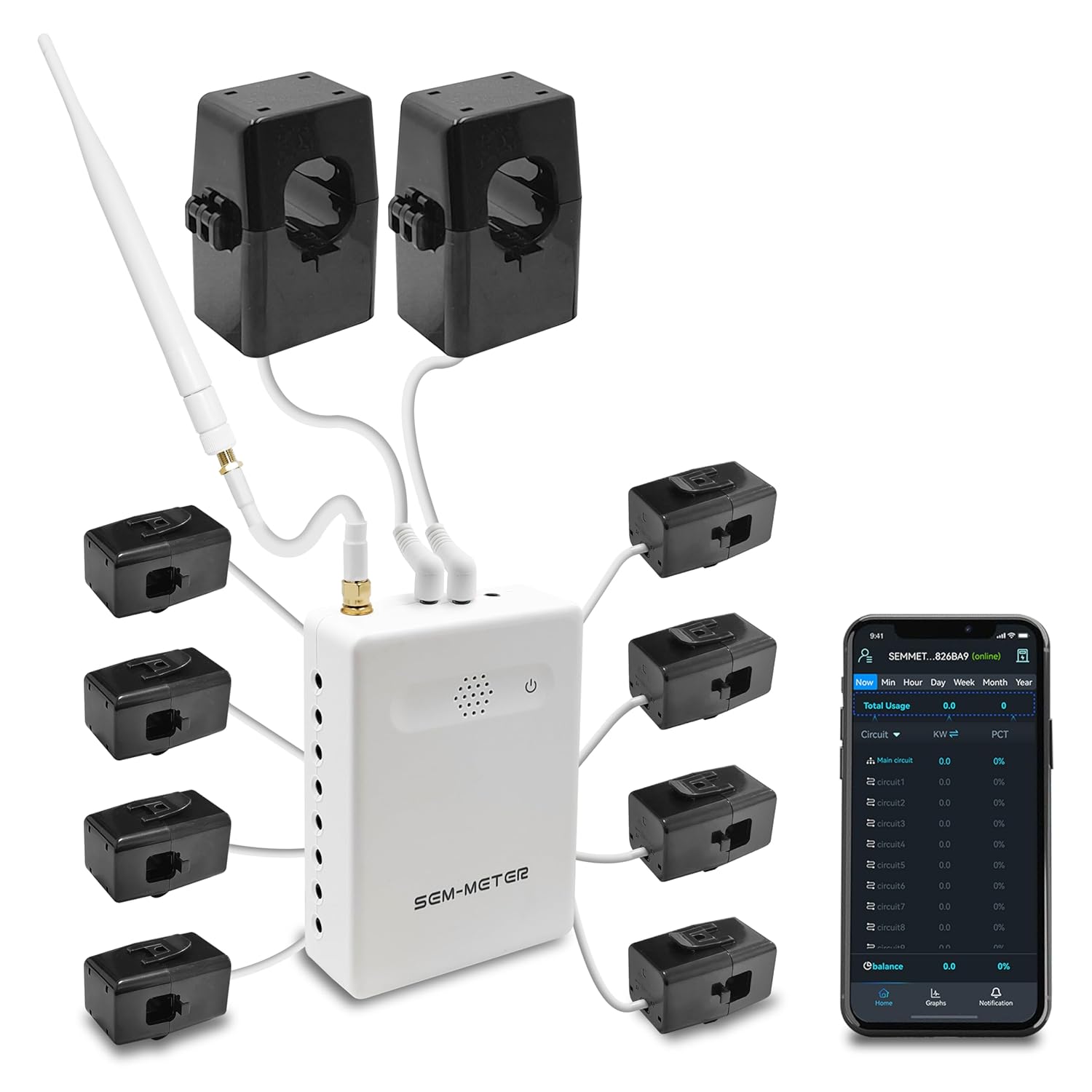 Smart Home Energy Monitor with 8 50A Circuit Level Sensors, Measure Power Usage in Real-Time, History with App (8 50A Circuit Level Sensors) - Compatible with Home Assistant