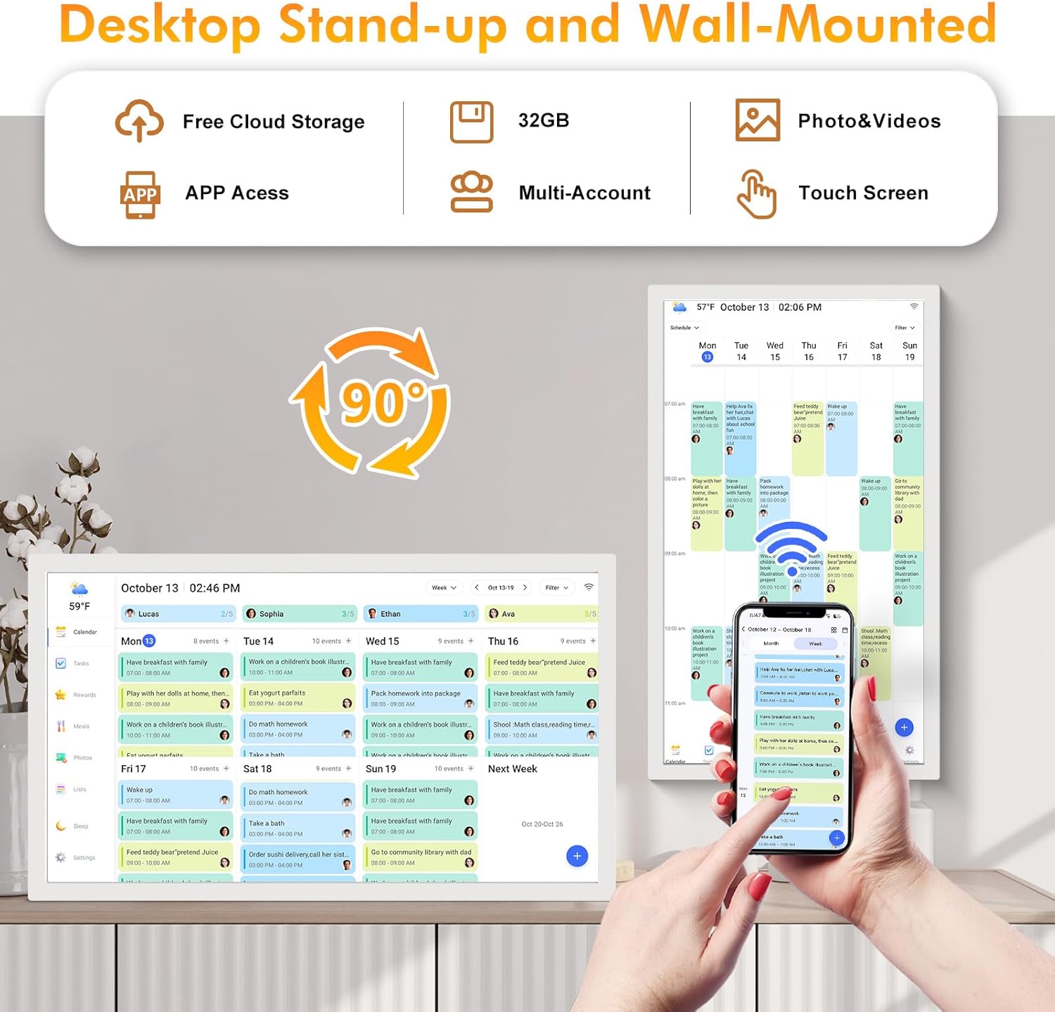 27 Inch Digital Calendar Chore Chart with Touchscreen - 1080P Full HD Interactive Display, Wall & Desk Mountable Family Planner, to-Do List & Meal Planner, Digital Picture Frame Gifts for Women Mom