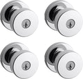 Kwikset Pismo Entry Door Knob with Lock and Key, Secure Keyed Handle Exterior, Front Entrance and Bedroom, Polished Chrome, 4 Pack, Pick Resistant SmartKey Rekey Security