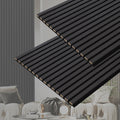3D Slat Acoustic Wall Panels with Wood Finish Accent, 2 Pack Sound Absorbing Paneling for Studio, Office, Living Room, Bedroom Interior Decor (Matte Black, 48''L x 24''W)