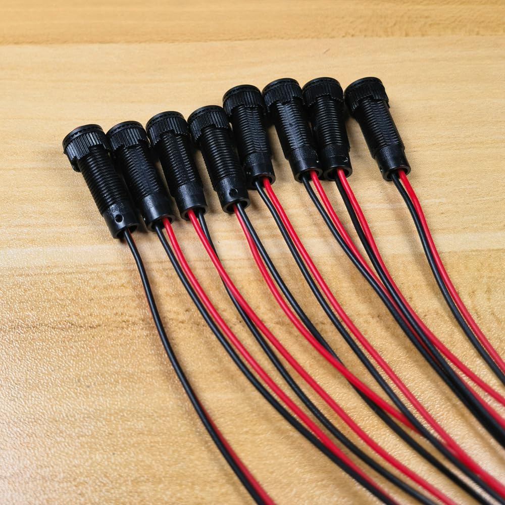 8pcs Green LED Indicator Pilot Light AC/DC 12-24V Mounting Hole Size 8mm(Flame Retardant Plastic Shell)