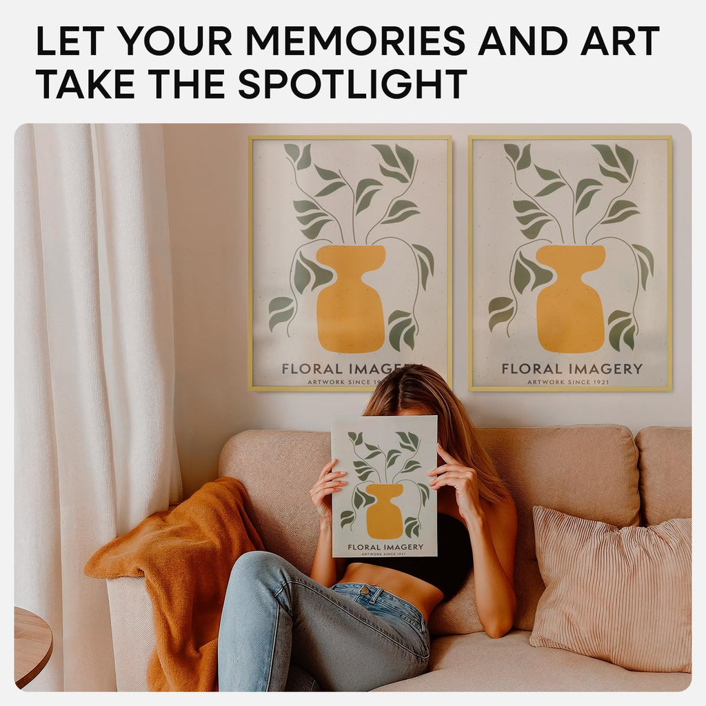 Homeforia 16 x 24 Picture Frame Gold, High End Metal 16x24 Poster Frames with Mat 12x18 Photo, 16 x 24 Gold Frame Matted to 12 by 18 Print, 24x16 Thin Hanging Frame, Tempered Glass, Wall Kit, Set of 3