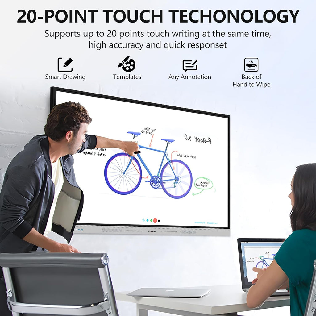 Smart Board 55 inch 4K Interactive Whiteboard Touch Screen, Digital Smart Whiteboard for Classroom and Business with Android 14.0-8+128 GB(Wall Mount Included)