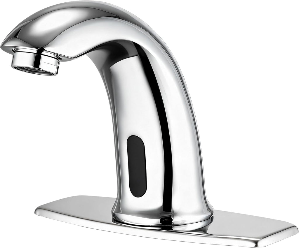 Touchless Bathroom Sink Faucet Automatic Motion Sensor Hands Free Faucet with Hole Cover Plate and Temperature Mixer,Commercial Solid Brass Faucet,AC/DC Powered,1 Hole or 3 Hole (Chrome)