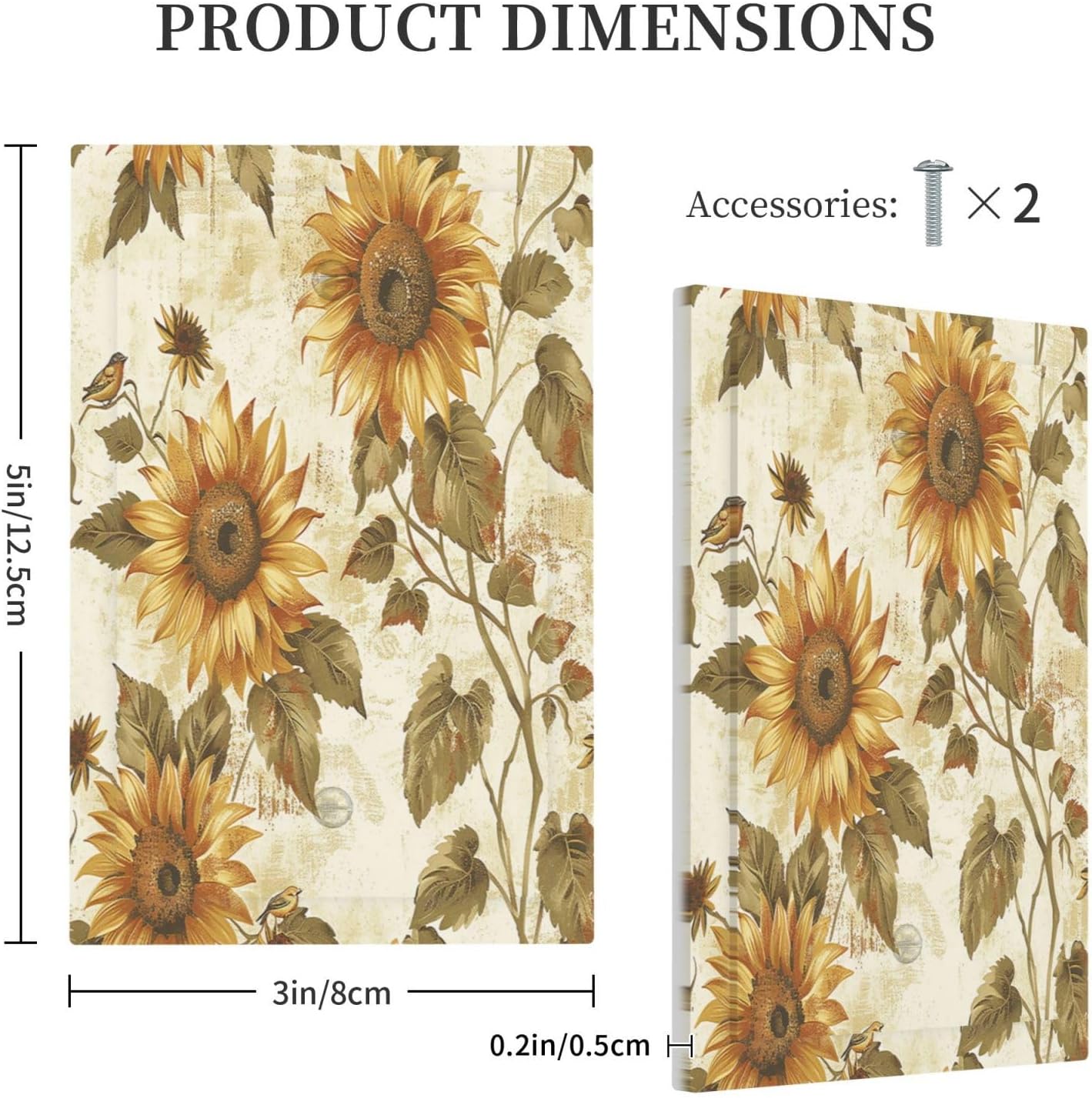 Light Switch Cover Plate Rustic Sunflower Floral Pattern 1 Gang No Device Blank Electrical Wall Plates Faceplate Decorative Switch Plate for Bedroom Cabin Decor