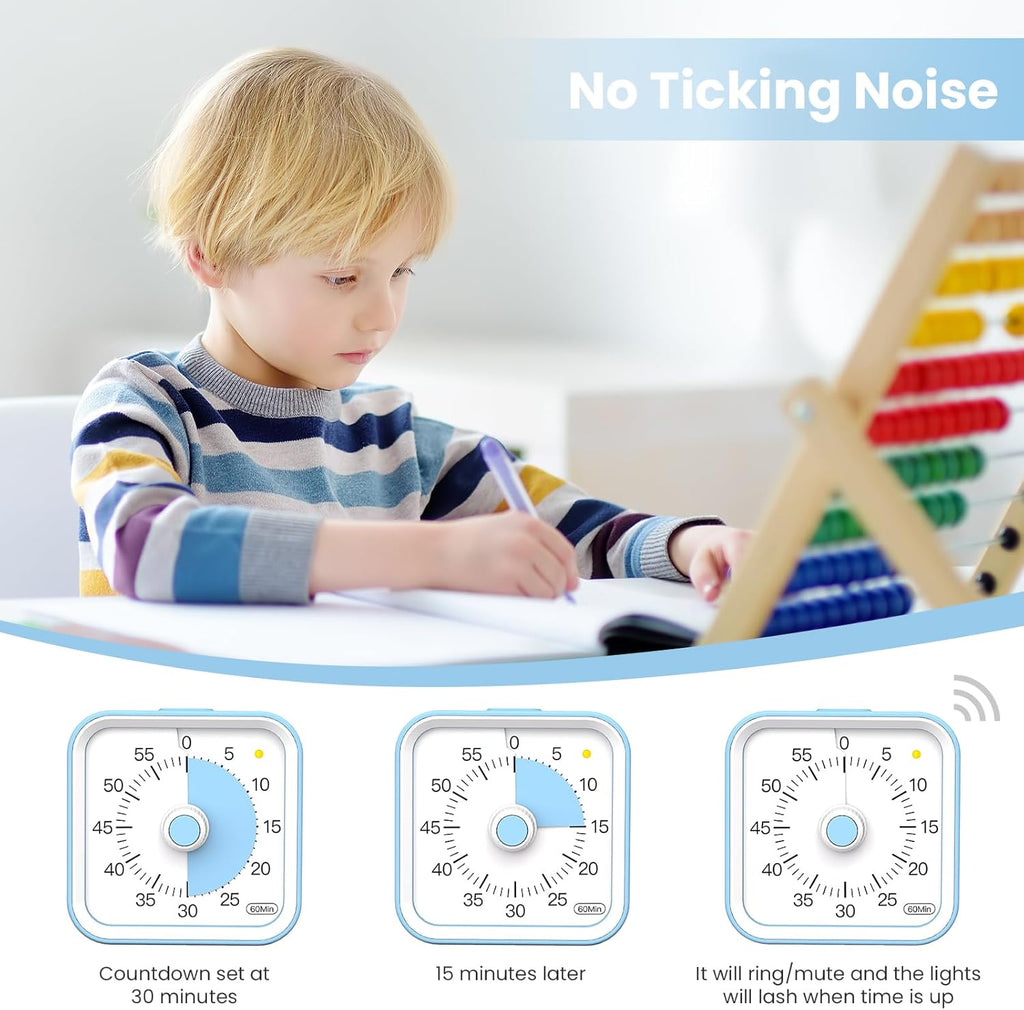 Visual Timer for Kids with Pause Function, 60 Minute Countdown Timer for Kids Desk Study, Teaching, Kitchen Cooking, Office Meetings, Time Management for ADHD (Blue)