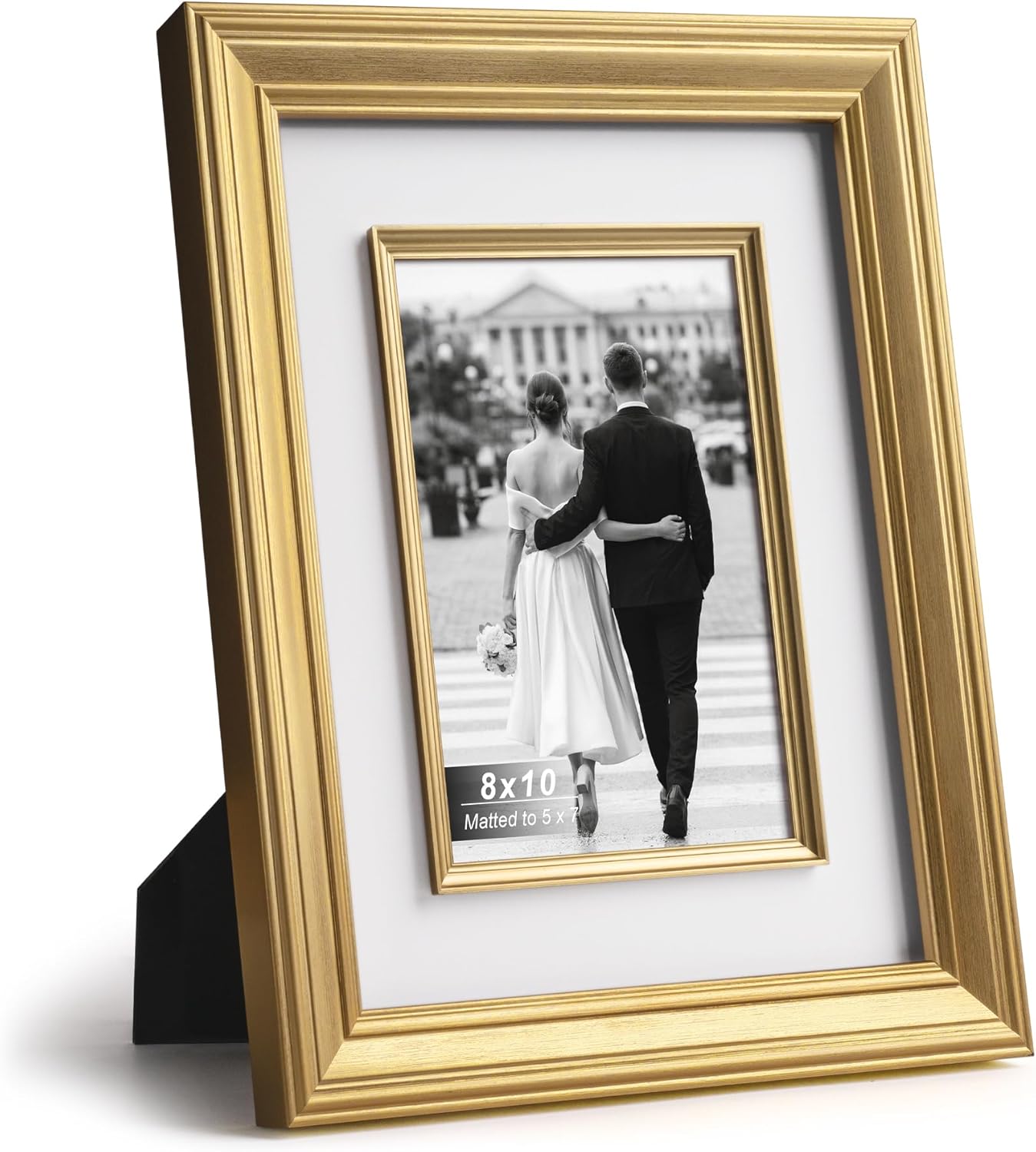 Yaetm 8x10 Gold Picture Frame with Decorative Inner Frame & Tempered Glass, Display 5x7 Photos with Mat - Portrait or Landscape - Tabletop & Wall Mount for Office & Home Décor (Gold, 2 Pack)