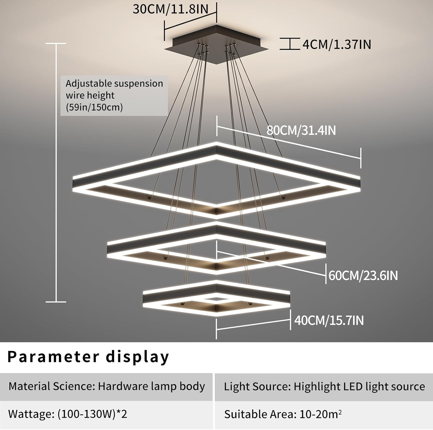 Ceiling Chandelier, with Remote Control Dimmable 3 Color Mode & Brightness (Warm & Cool & Neutral Light) Ceiling Chandelier, Acrylic Anti-Flicker Dining Light Fixture for Kitchen