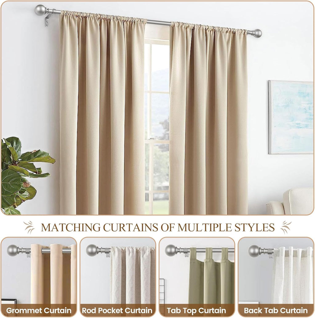 KAMANINA Curtain Rods for Windows 32 to 58 Inches (2.6-4.8ft), Adjustable Antique Silver Curtain Rod, 7/8 Inch Decorative Drapery Rod with Round Finials