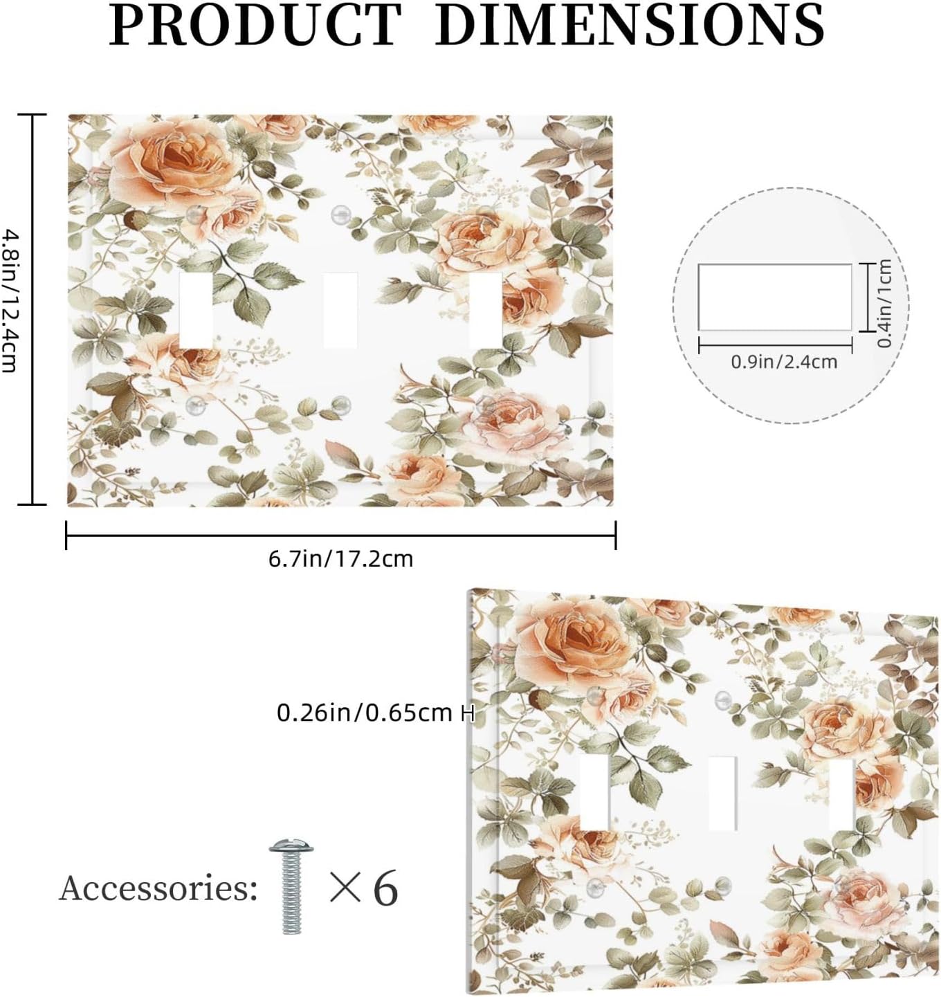 Decorative Switch Plates Vintage Warm Color Orange Flowers And Leaves 3 Gang Wall Plate Triple Toggle Light Switch Cover Faceplate Electrical Wall Panels for Bedroom living Room Decor