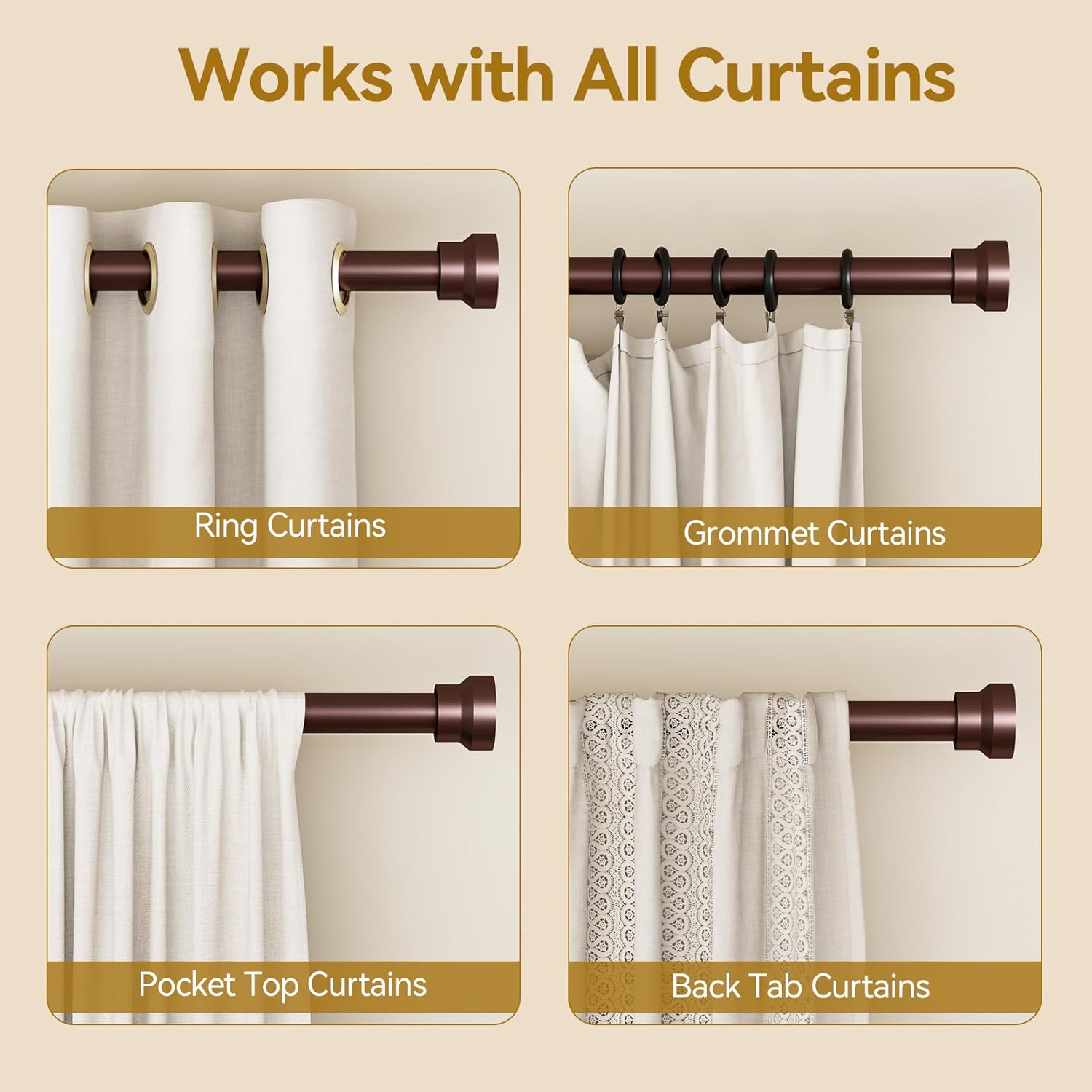 Yafex Curtain Rod 32-84 Inch, Heavy Duty 1 Inch Adjustable Curtain Rods for Windows, Antique Bronze Long Window Treatment Rods, Modern Design, Easy Installation