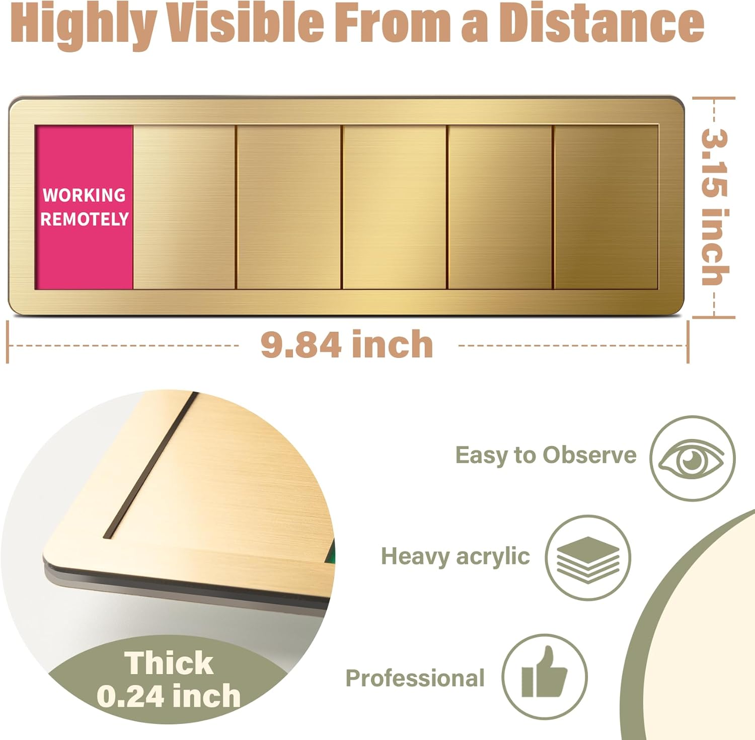 Office Door Signs -6 Options Do Not Disturb, In A Meeting, Out Of Office, Working Remotely, Back Soon Please Knock,Privacy Door Slider Sign for Meeting & Conference Room Brushed Gold