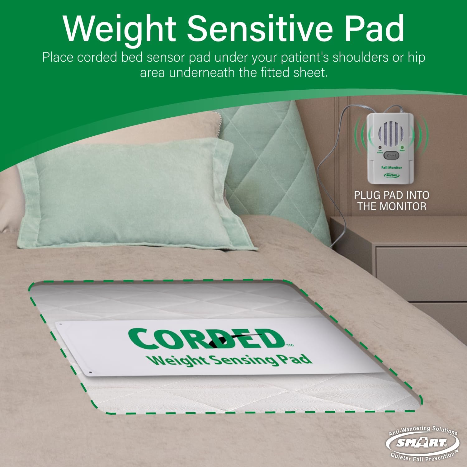 Smart Caregiver® Bed and Chair Exit Alarm System for Fall/Wandering Prevention – Know When They get up! Includes Monitor with 10in x 30in Bed Sensor Pad and 10in x 15in Chair Sensor Pad