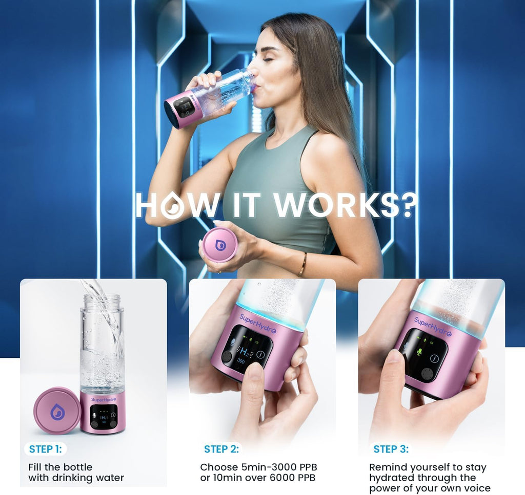 Hydrogen Water Bottle Generator - Up to 6000+ PPB Concentration - SPE/PEM Technology - Voice Reminder - Water Ionizer Machine Suitable for Travel, Daily and Office Drinking - 12oz (Pink)
