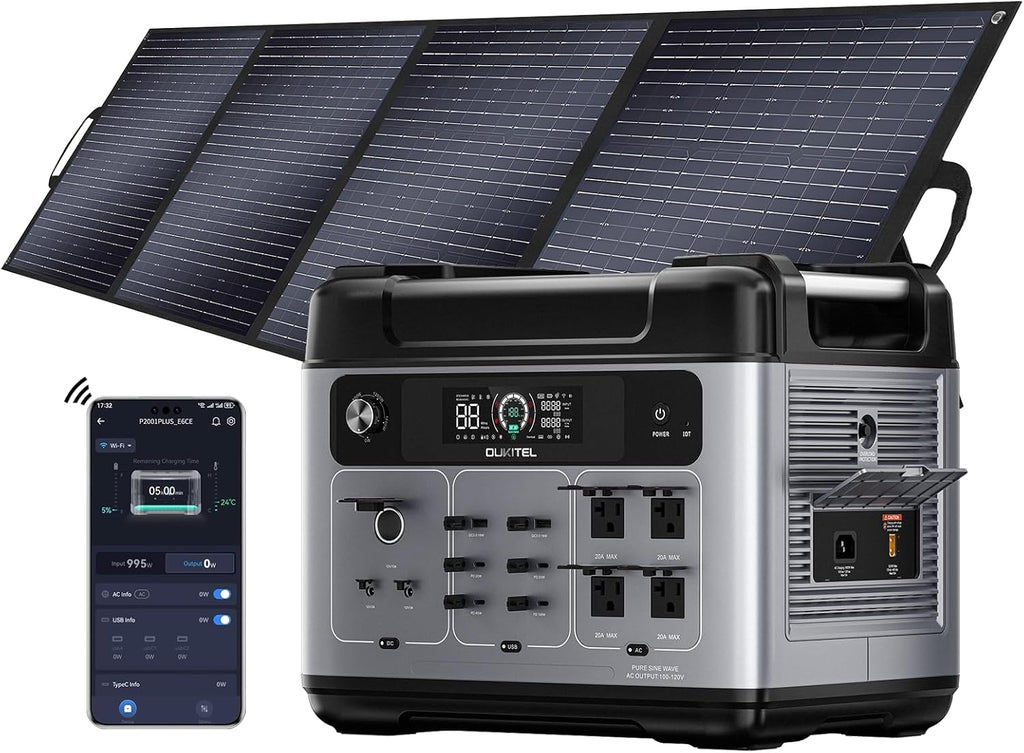 OUKITEL P2001 Plus 2400W Power Station with 200W Solar Panel, 2048Wh Solar Generator with 4 AC Outlets (5000W Peak), 1.5H Full Charging, APP Control Battery Backup for Home, Camping & RVs