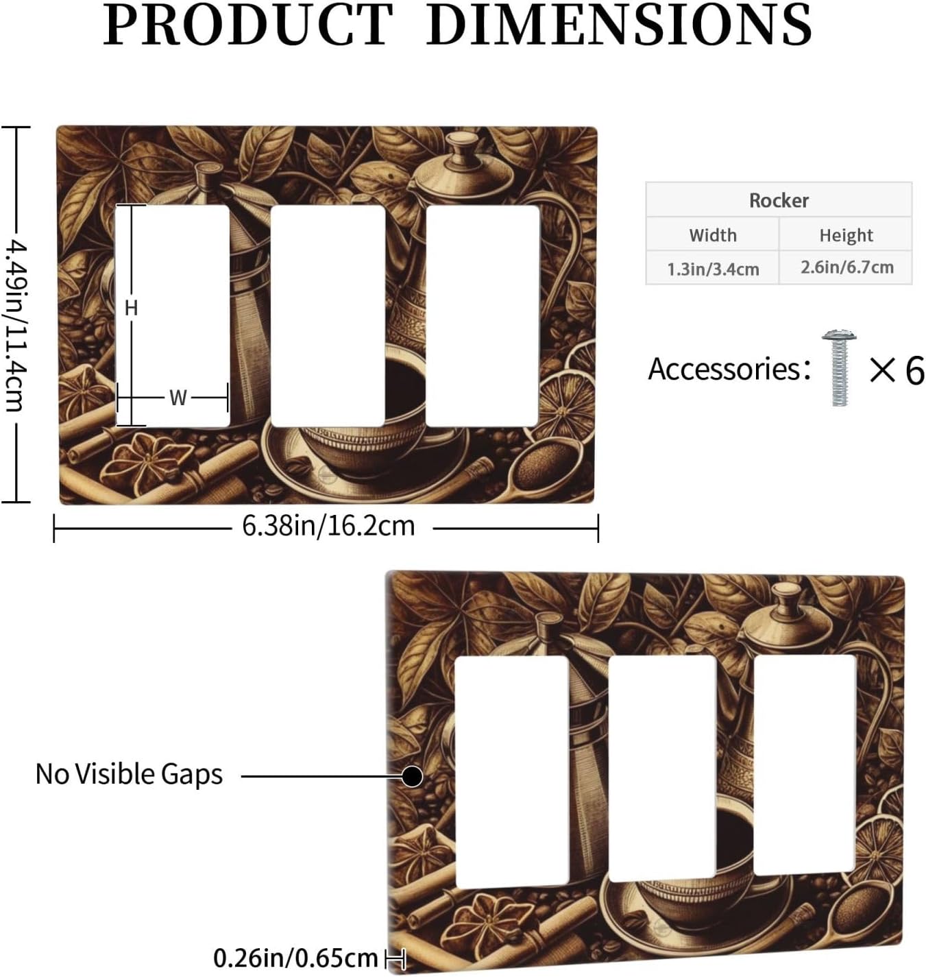 Decorative Outlet Covers Vintage Coffee Beans Leaf Cup 3 Gang Wall Plate Triple Rocker Light Switch Cover Plate Jumbo Electrical GFCI Faceplate for Kitchen Home Decor