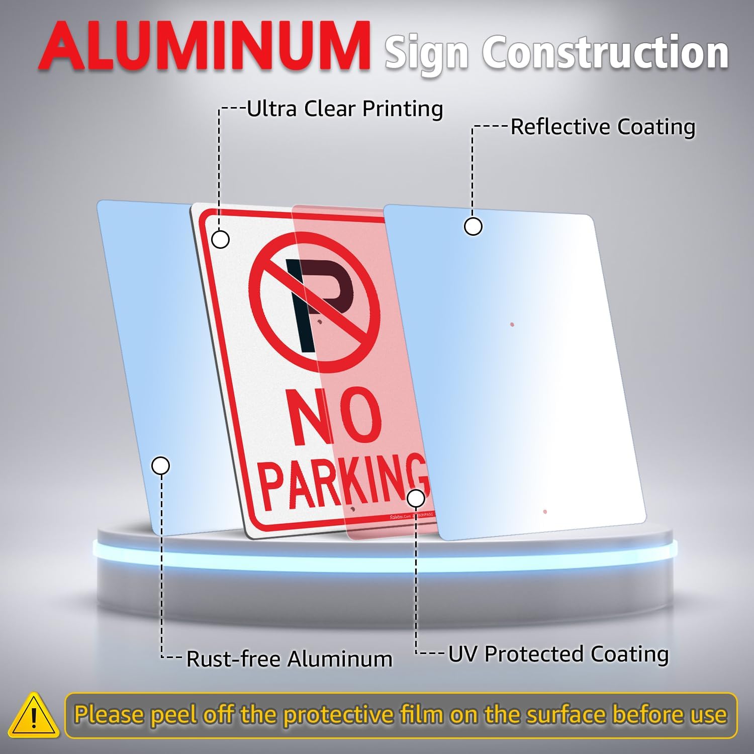 Faittoo Large No Parking Sign with 54" Metal Thick Stake, 4 Pack 14"x10" Rust Free Heavy Aluminum, Reflective, Fade Resistant, Easy to Mount, Outdoor Use