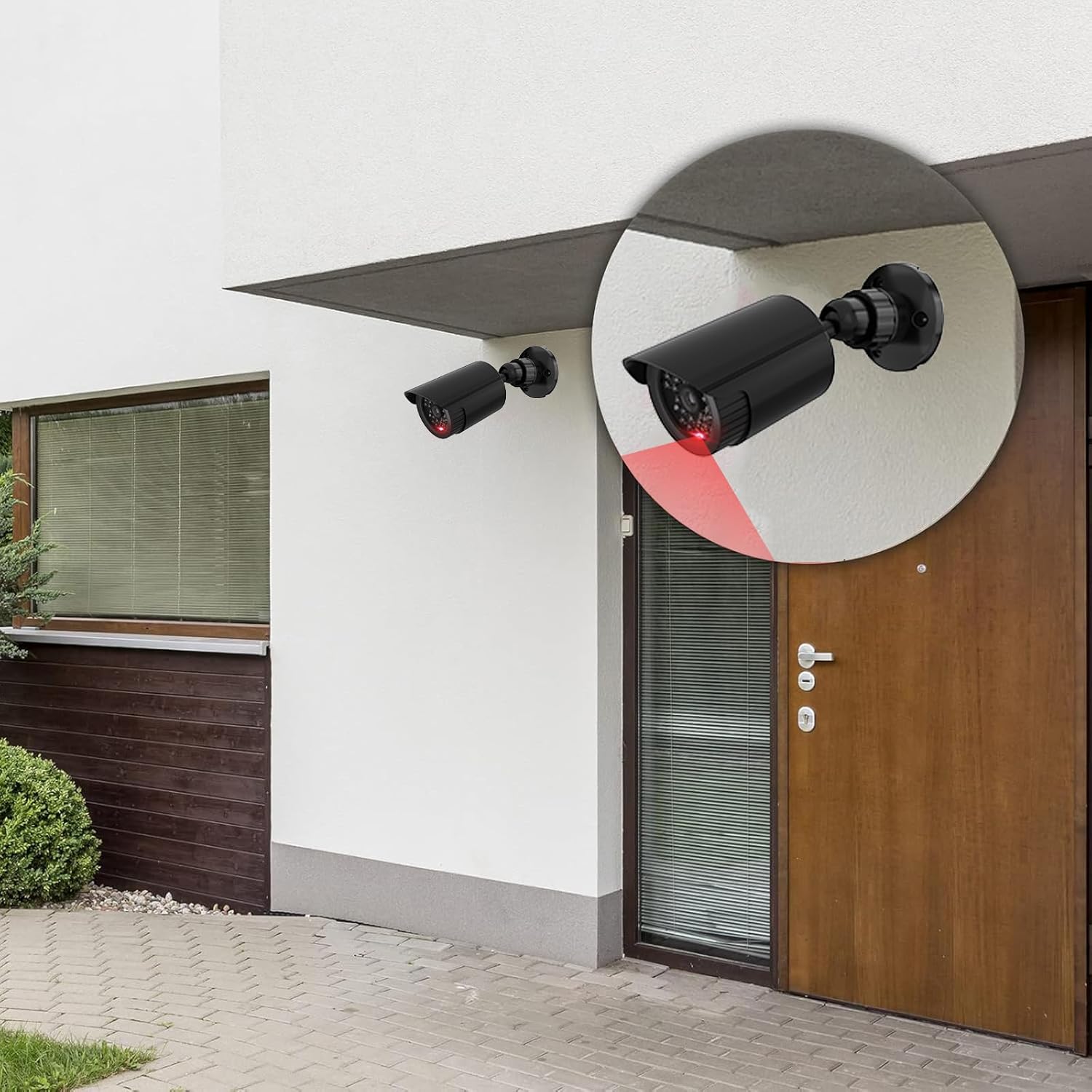 WALI Dummy Fake Simulated Surveillance Security CCTV Dome Camera Indoor Outdoor with One LED Light, Warning Security Alert Sticker Decal (TC-B4), 4 Packs, Black