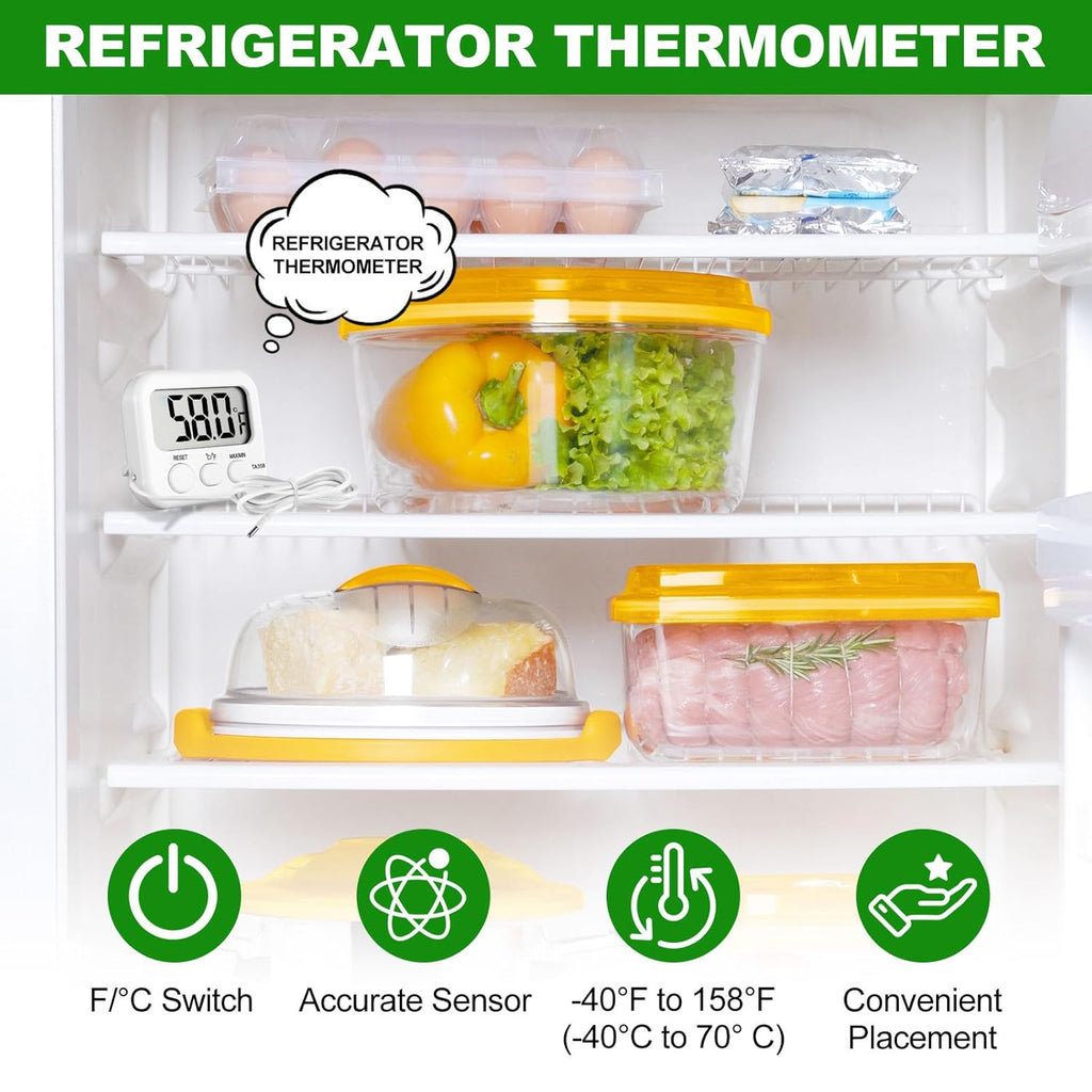 Kingdder 3 Pack Digital Thermometer with External Sensor Fridge Thermometer Freezer Waterproof Room Temperature Monitor with LCD Display, Max/min Record Function for Kitchen Aquarium Greenhouse