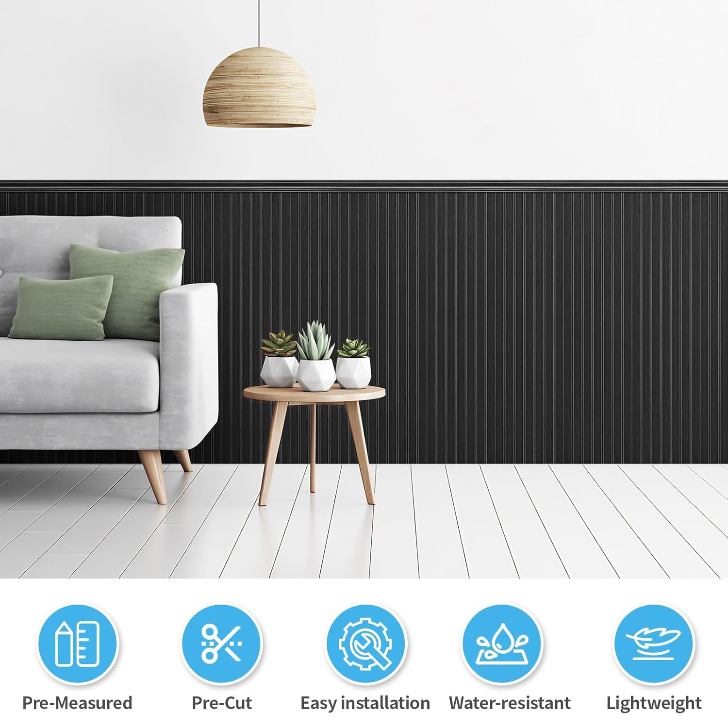 Art3d Wainscoting Wall Panel Kit, 37.8" Tall Beadboard Panels for Walls, Polystyrene Board and Batten Wall Panel Kit, Easy DIY Decorative Trim for Living Room, Kitchen, Bedroom – Covers 31 Sq.Ft