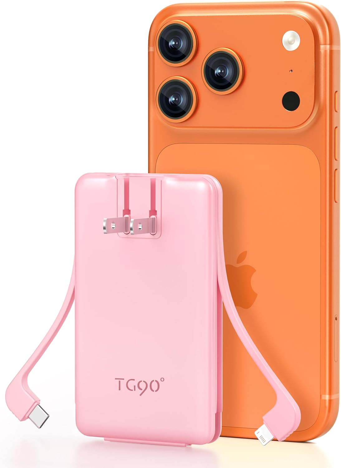 TG90° 5000mAh Portable Charger Built-in AC Wall Plug and Cables, Slim Fast Charging Power Bank, Pocket Size USB C External Battery Pack Compatible with iPhone 17 16 15 14 13 12 Samsung Google iPad